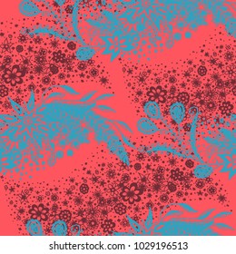 Seamless Floral Pattern with Small Freehand Flowers in Zentangle Style. Hand Drawn Doodle Rapport. Seamless Background for Print, Calico, Fabric, Linen. Vector Texture with Delicate Blossoms