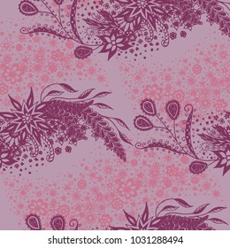 Seamless Floral Pattern with Small Freehand Flowers in Zentangle Style. Hand Drawn Doodle Rapport. Seamless Background for Print, Calico, Fabric, Linen. Vector Texture with Delicate Blossoms