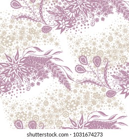Seamless Floral Pattern with Small Freehand Flowers in Zentangle Style. Hand Drawn Doodle Rapport. Seamless Background for Print, Calico, Fabric, Linen. Vector Texture with Delicate Blossoms