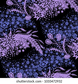 Seamless Floral Pattern with Small Freehand Flowers in Zentangle Style. Hand Drawn Doodle Rapport. Seamless Background for Print, Calico, Fabric, Linen. Vector Texture with Delicate Blossoms