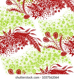 Seamless Floral Pattern with Small Freehand Flowers in Zentangle Style. Hand Drawn Doodle Rapport. Seamless Background for Print, Calico, Fabric, Linen. Vector Texture with Delicate Blossoms