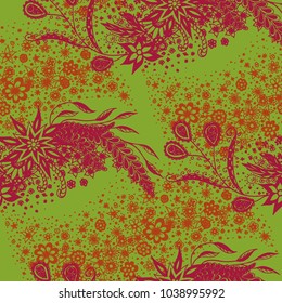 Seamless Floral Pattern with Small Freehand Flowers in Zentangle Style. Hand Drawn Doodle Rapport. Seamless Background for Print, Calico, Fabric, Linen. Vector Texture with Delicate Blossoms