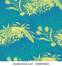 Seamless Floral Pattern with Small Freehand Flowers in Zentangle Style. Hand Drawn Doodle Rapport. Seamless Background for Print, Calico, Fabric, Linen. Vector Texture with Delicate Blossoms