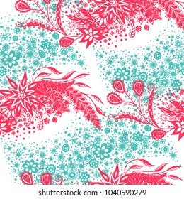 Seamless Floral Pattern with Small Freehand Flowers in Zentangle Style. Hand Drawn Doodle Rapport. Seamless Background for Print, Calico, Fabric, Linen. Vector Texture with Delicate Blossoms