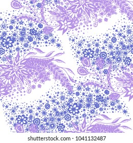 Seamless Floral Pattern with Small Freehand Flowers in Zentangle Style. Hand Drawn Doodle Rapport. Seamless Background for Print, Calico, Fabric, Linen. Vector Texture with Delicate Blossoms