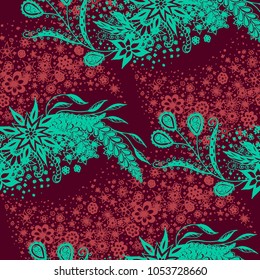 Seamless Floral Pattern with Small Freehand Flowers in Zentangle Style. Hand Drawn Doodle Rapport. Seamless Background for Print, Calico, Fabric, Linen. Vector Texture with Delicate Blossoms