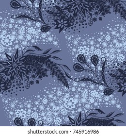 Seamless Floral Pattern with Small Freehand Flowers in Zentangle Style. Hand Drawn Doodle Rapport. Seamless Background for Print, Calico, Fabric, Linen. Vector Texture with Delicate Blossoms