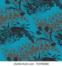 Seamless Floral Pattern with Small Freehand Flowers in Zentangle Style. Hand Drawn Doodle Rapport. Seamless Background for Print, Calico, Fabric, Linen. Vector Texture with Delicate Blossoms