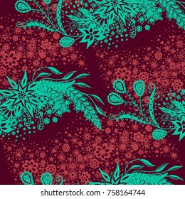 Seamless Floral Pattern with Small Freehand Flowers in Zentangle Style. Hand Drawn Doodle Rapport. Seamless Background for Print, Calico, Fabric, Linen. Vector Texture with Delicate Blossoms