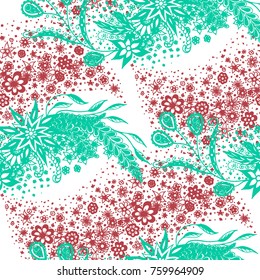 Seamless Floral Pattern with Small Freehand Flowers in Zentangle Style. Hand Drawn Doodle Rapport. Seamless Background for Print, Calico, Fabric, Linen. Vector Texture with Delicate Blossoms