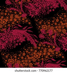 Seamless Floral Pattern with Small Freehand Flowers in Zentangle Style. Hand Drawn Doodle Rapport. Seamless Background for Print, Calico, Fabric, Linen. Vector Texture with Delicate Blossoms