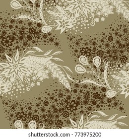 Seamless Floral Pattern with Small Freehand Flowers in Zentangle Style. Hand Drawn Doodle Rapport. Seamless Background for Print, Calico, Fabric, Linen. Vector Texture with Delicate Blossoms