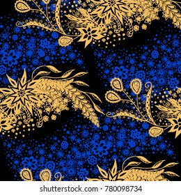 Seamless Floral Pattern with Small Freehand Flowers in Zentangle Style. Hand Drawn Doodle Rapport. Seamless Background for Print, Calico, Fabric, Linen. Vector Texture with Delicate Blossoms