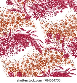 Seamless Floral Pattern with Small Freehand Flowers in Zentangle Style. Hand Drawn Doodle Rapport. Seamless Background for Print, Calico, Fabric, Linen. Vector Texture with Delicate Blossoms