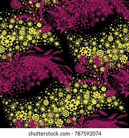 Seamless Floral Pattern with Small Freehand Flowers in Zentangle Style. Hand Drawn Doodle Rapport. Seamless Background for Print, Calico, Fabric, Linen. Vector Texture with Delicate Blossoms