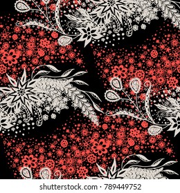 Seamless Floral Pattern with Small Freehand Flowers in Zentangle Style. Hand Drawn Doodle Rapport. Seamless Background for Print, Calico, Fabric, Linen. Vector Texture with Delicate Blossoms