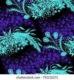 Seamless Floral Pattern with Small Freehand Flowers in Zentangle Style. Hand Drawn Doodle Rapport. Seamless Background for Print, Calico, Fabric, Linen. Vector Texture with Delicate Blossoms