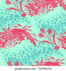 Seamless Floral Pattern with Small Freehand Flowers in Zentangle Style. Hand Drawn Doodle Rapport. Seamless Background for Print, Calico, Fabric, Linen. Vector Texture with Delicate Blossoms