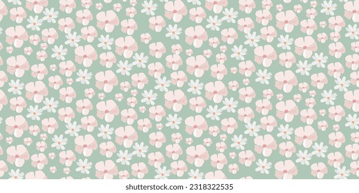 Nahtlose Blumenmuster in einer kleinen rosa Blume. Kinderausdruck. Nahtlose Vektorstruktur für den Druck auf Stoff und Papier.Vorlage für Modedrucke.