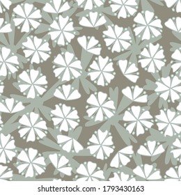 Patrón floral sin foco con flores blancas pequeñas. Ilustración vectorial dibujada a mano.