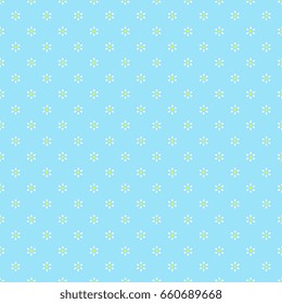 Seamless floral pattern. Small white flowers on a light blue background. Traditional style.
