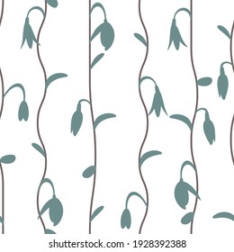 Seamless floral pattern with snow drop flowers on culm. For textile, paper, wrapping paper, packaging. Vector pattern.