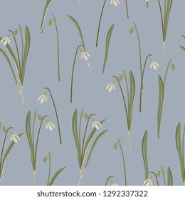 Seamless floral pattern with snowdrop flowers. Vintage Art Nouveau style.