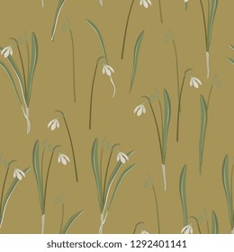 Seamless floral pattern with snowdrop flowers. Vintage Art Nouveau style.