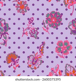 Seamless floral pattern with soft botanical elements in cottagecore style. Suitable for romantic textiles and decor.