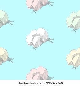 Seamless floral pattern with soft cotton buds. 