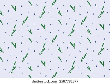Seamless floral pattern with Soft Green Leaves and Pastel Blue Flowers. Hand-drawn botanical ornament for textile, wallpaper, wrapping. Flat elegant vector illustration.