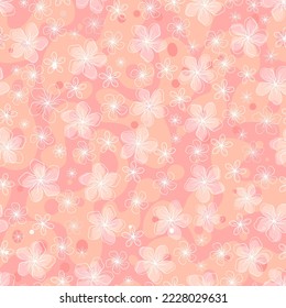 Seamless floral pattern in soft pink shades. Hand drawn flowers. Fabric texture.