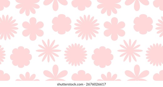 Seamless floral pattern with soft pink abstract flowers on a white background. Minimal and delicate design, perfect for fabric prints, wallpapers, stationery, and modern branding projects.