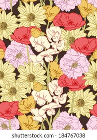Seamless Floral Pattern With soft-colored Flowers 