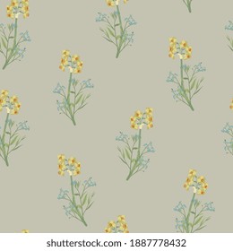 Impresionante estampado floral con ramos primaverales de daffodils amarillos y flores azules olvidadas-me-no.