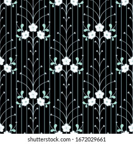 Nahtlose Blumenmuster. Frühlingsblumen. Abstrakte, gestreifte Zierstruktur mit stylisierten Wildblumen.