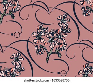Seamless floral pattern with spring flowers. Ornamental decorative background. Vector pattern. Print for textile, cloth, wallpaper, scrapbooking