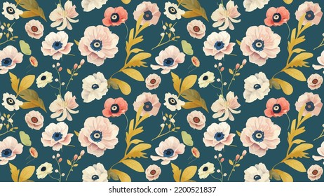 nahtlose Blumenmuster mit Frühlingsblumen, Vektorgrafik eines schönen floralen Hintergrunds in süßen Farben