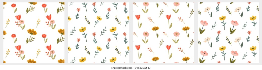 Seamless floral pattern, pattern of spring flowers on a white background. Spring seamless texture for your design. Vector illustration EPS 10