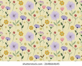 Seamless floral pattern with spring flowers and leaf illustration, Seamless wrapping paper pattern, background, fabric pattern