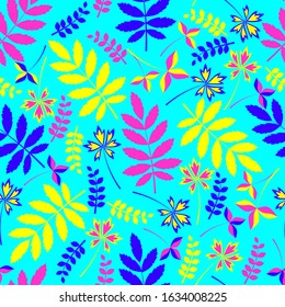 seamless floral pattern with spring mood. bright neon colors-turquoise, pink, yellow, blue. the flat pattern. vector illustration. EPS 10.