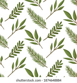 Seamless floral pattern with spring plants. Design for Holidays decoration, wrapping paper, print, fabric or textile. Vector illustration.