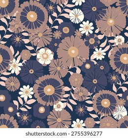 Seamless floral pattern spring and summer backdrop. Hand drawn surface pattern design with flowers in garden. wild flower pattern