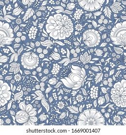 Patrón floral sin problemas, telón de fondo primavera/verano. Diseño de superficie dibujado a mano con flores en el jardín. Se puede utilizar para papeles pintados, rellenos de patrones, texturas superficiales.