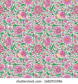 Seamless  floral pattern, spring/summer backdrop. Hand drawn surface design with flowers in garden. Can be used for wallpapers, pattern fills, surface textures.