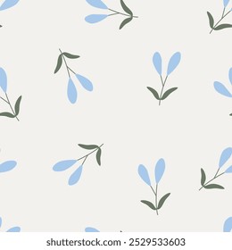 Seamless floral pattern with sprouts and flower branches. Motifs scattered random. Spring or summer print for fabric, wrapping, textile, wallpaper, card, paper gift, phone case, stationery.