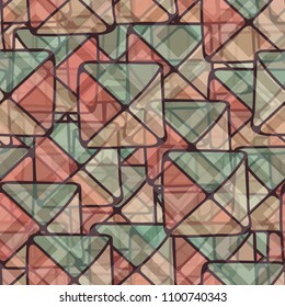 Seamless floral pattern. Squares and triangles arranged in random order. Network of rhombuses.