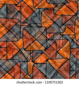 Seamless floral pattern. Squares and triangles arranged in random order. Network of rhombuses.