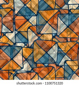 Seamless floral pattern. Squares and triangles arranged in random order. Network of rhombuses.