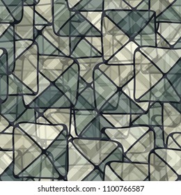 Seamless floral pattern. Squares and triangles arranged in random order. Network of rhombuses.